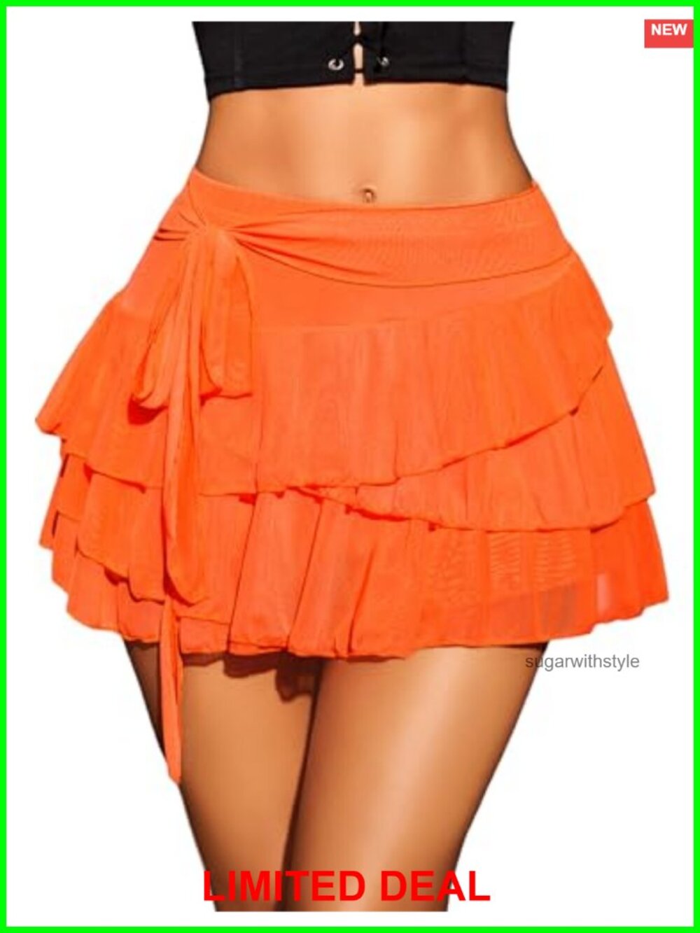 Mesh Mini Skirt Ruffle Trim High Waisted A-Line Flowy Y2K Party Clubwear